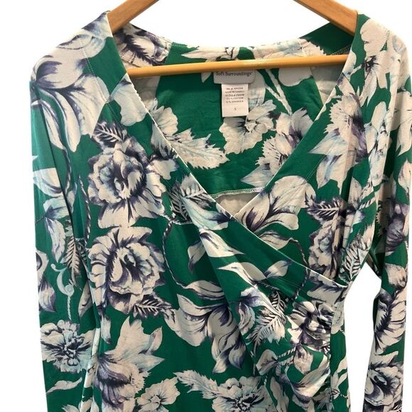 Soft Surroundings Faux Wrap Cotton Stretchy Longsleeves Woman Dress Size Small - Picture 6 of 6